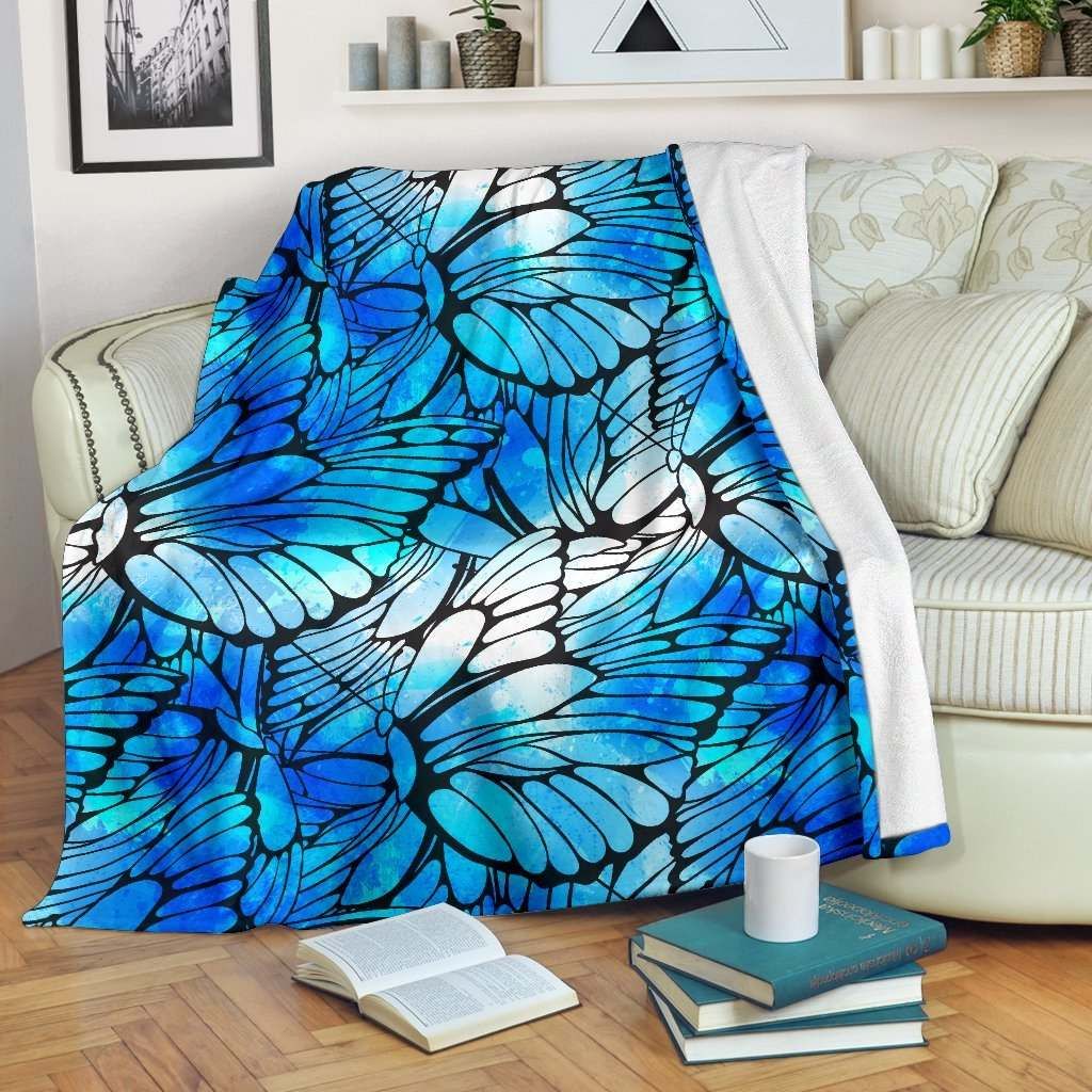 Blue Butterfly Wings Sherpa Fleece Blanket