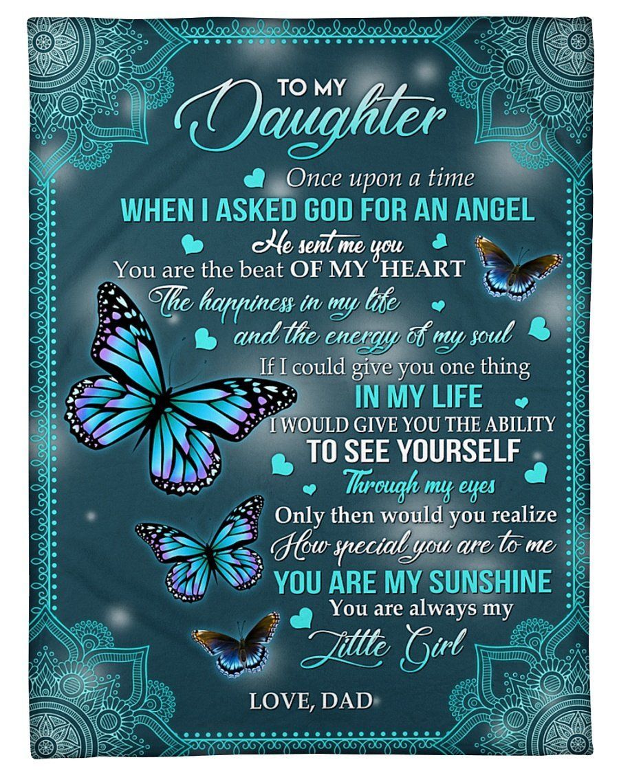 Blue Butterfly You Are My Sunshine Fleece Blanket To Daughter Fleece Blanket