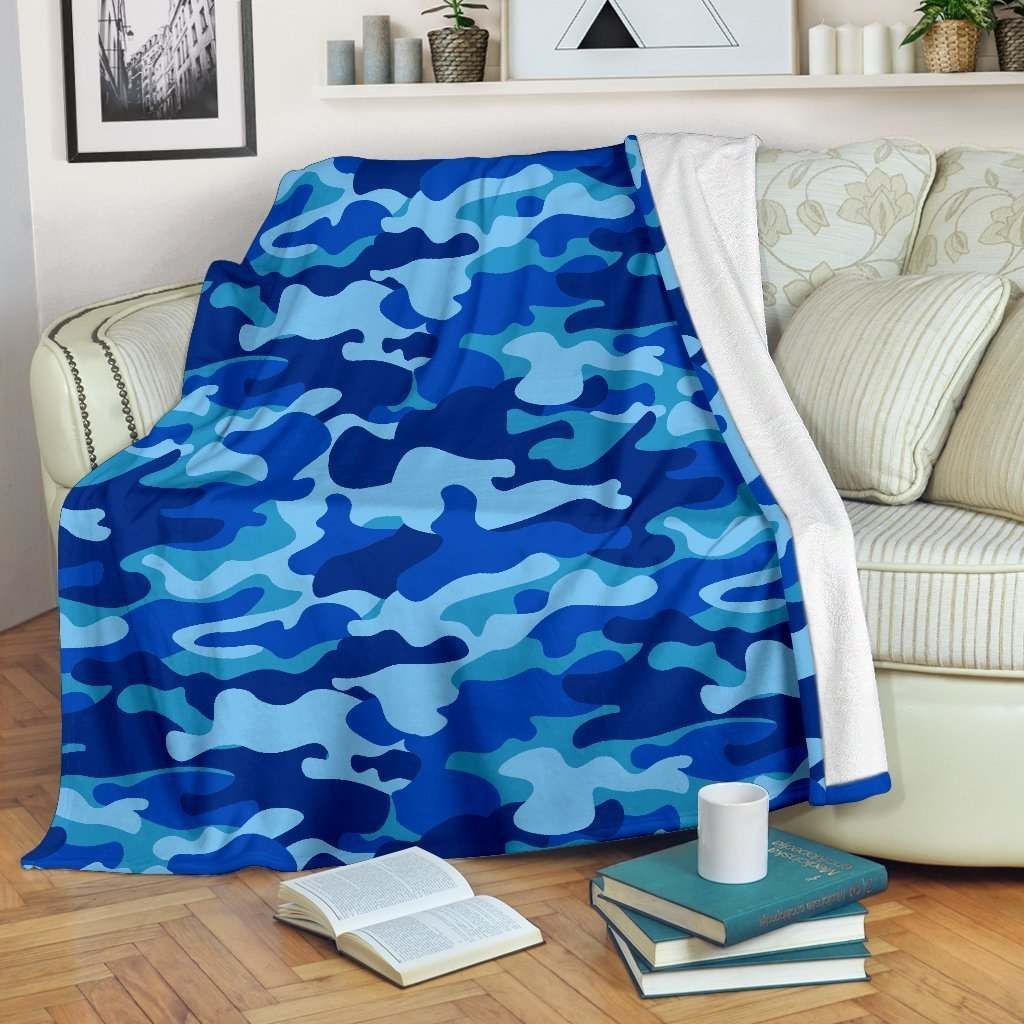 Blue Camouflage Sherpa Fleece Blanket