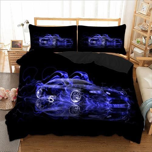 Blue Car Black Backdrop 3d Printed Bedding Set