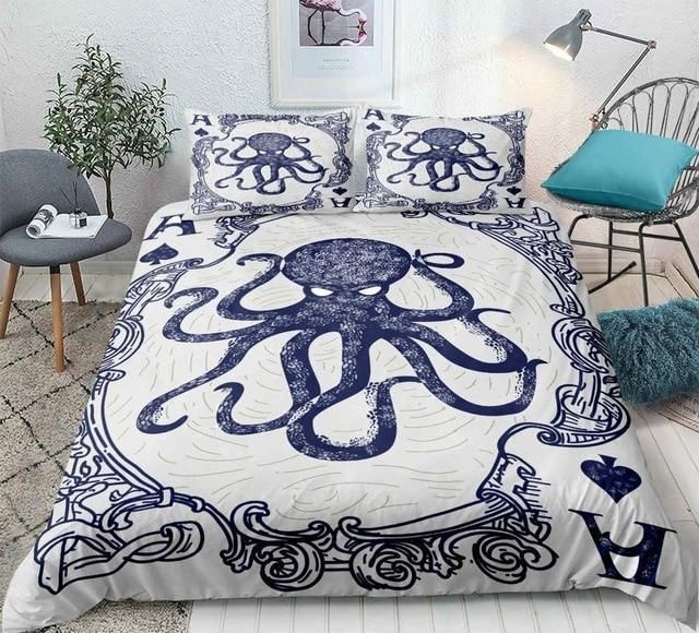 Blue Cartoon Octopus Bedding Set