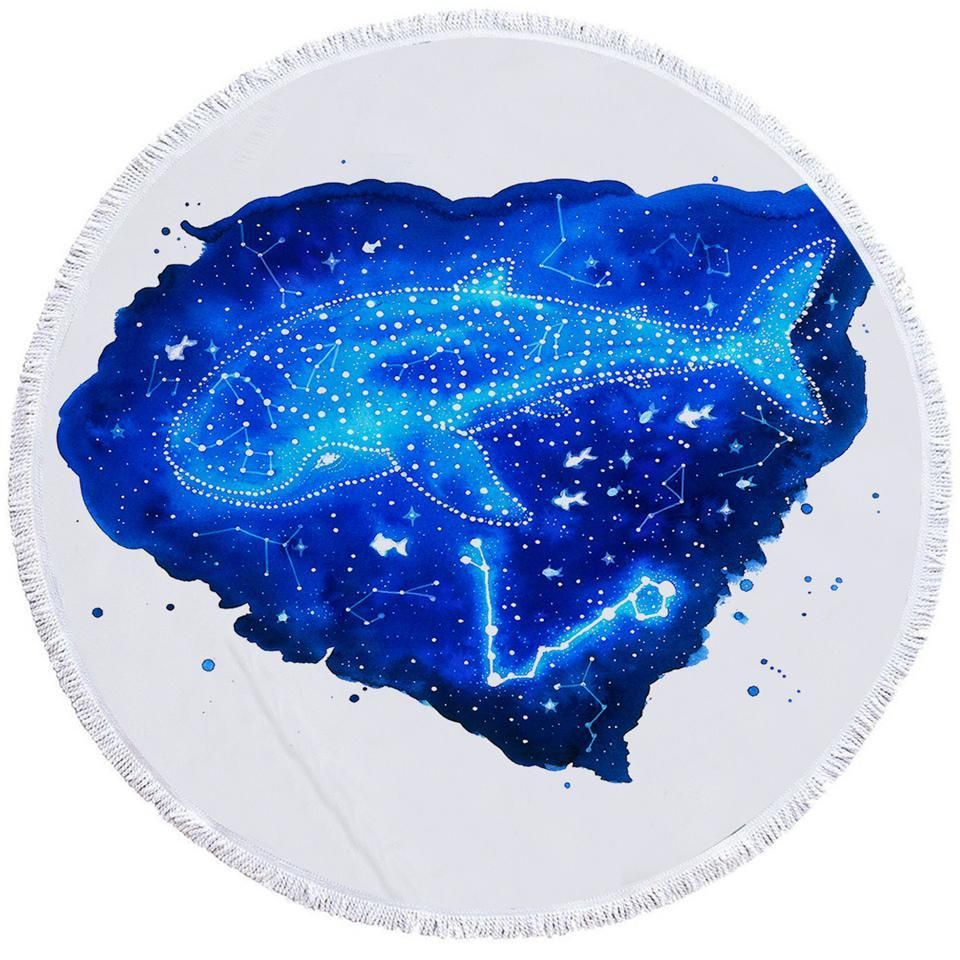 Blue Cetus Constellation On White Round Beach Towel