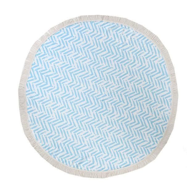 Blue Chevron All Over Printed Round Beach Towel