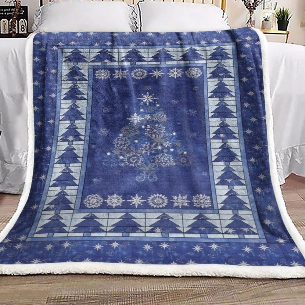 Blue Christmas Tree Sherpa Fleece Blanket