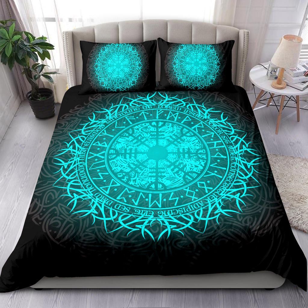 Blue Circle Scandinavian Runic Grunge Symbol Bedding Set