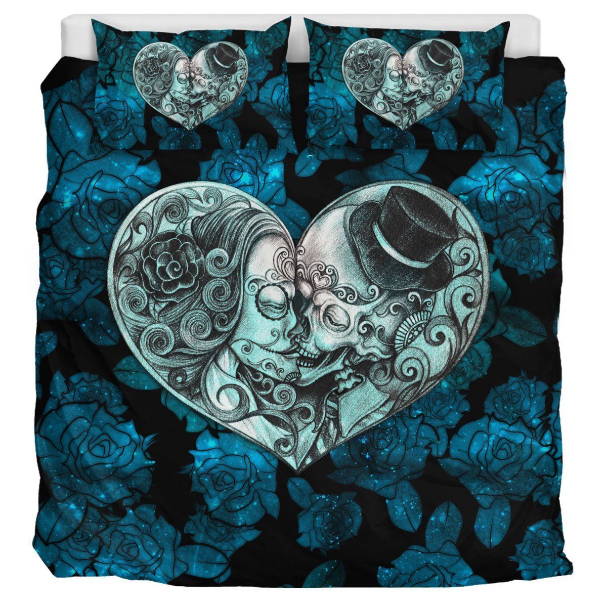 Blue Couple Skull Bedding Set