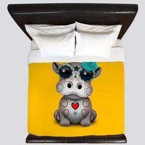 Blue Day Of The Dead Hippo Bedding Set