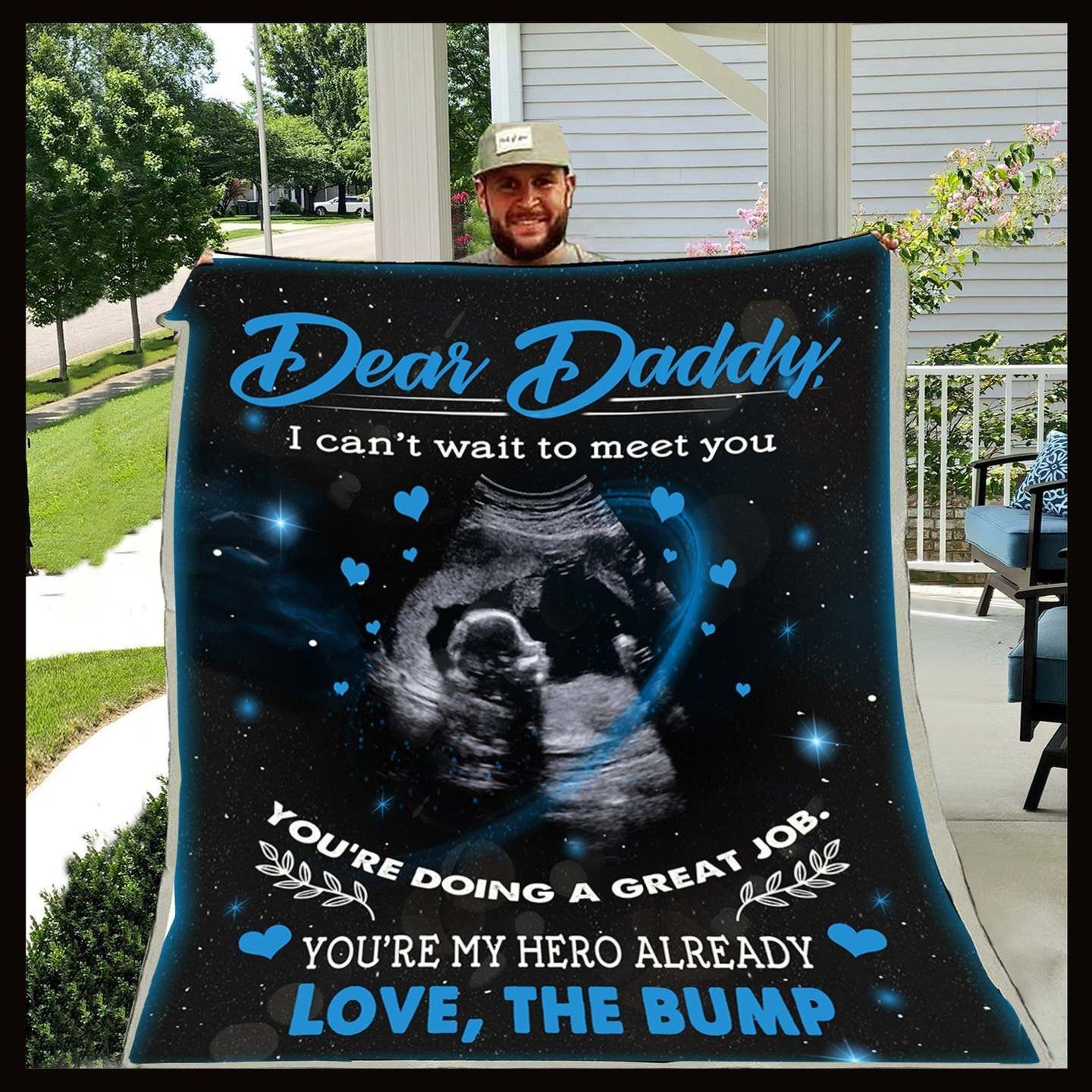 Blue Dear Daddy The Bump Sherpa Fleece Blanket