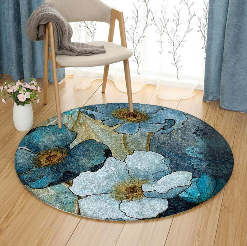 Blue Denim Garden Round Carpet