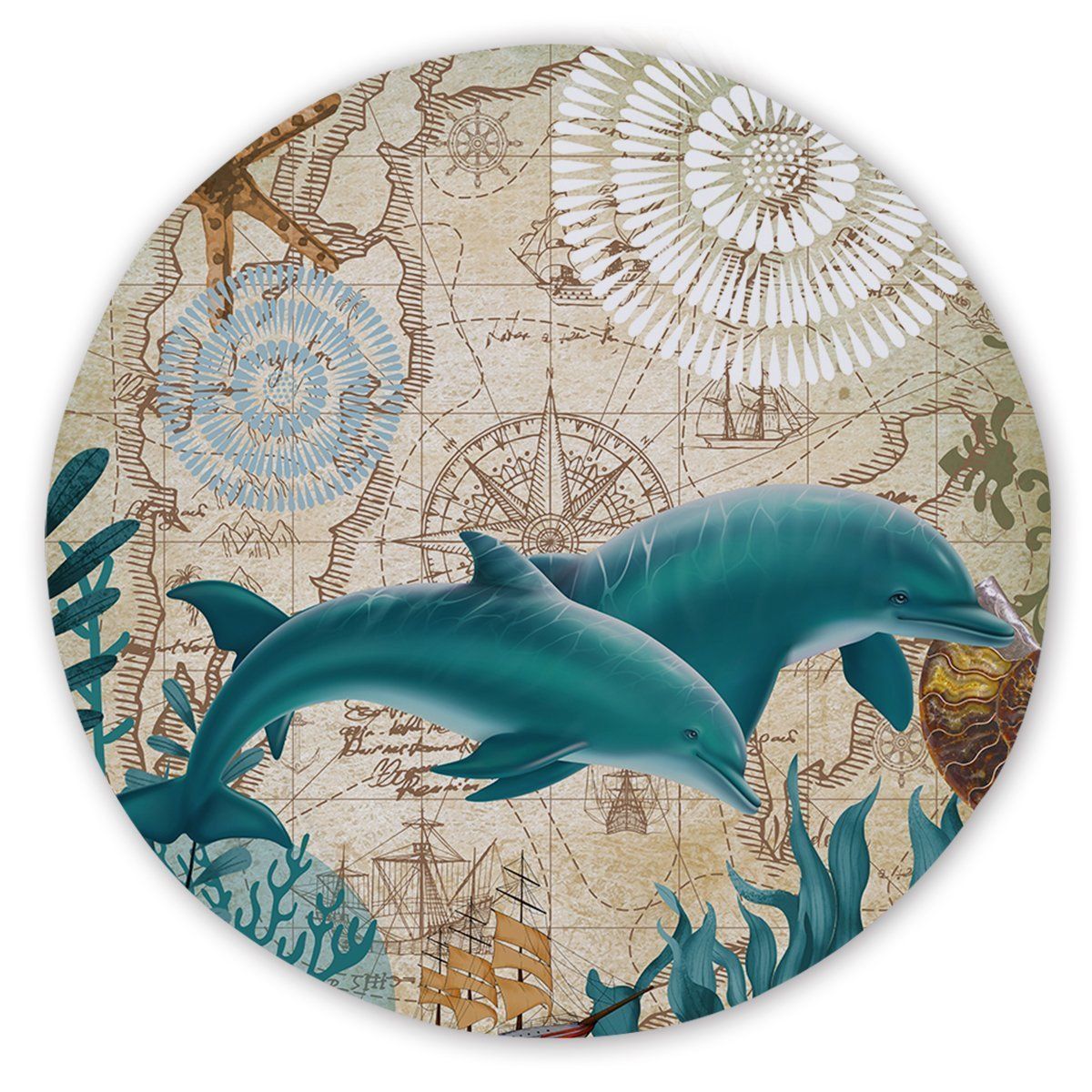 Blue Dolphin Love Printed Round Beach Towel
