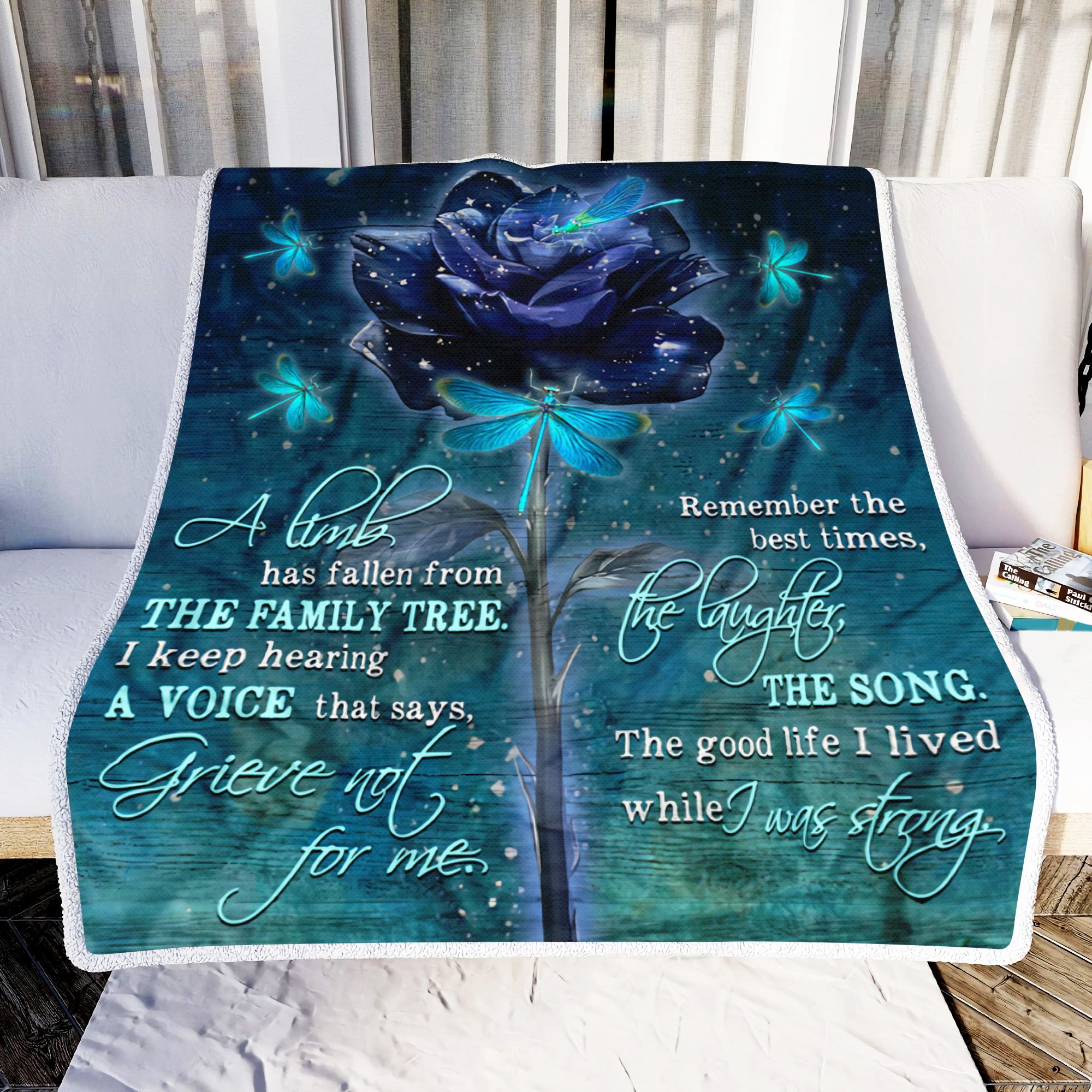 Blue Dragonfly And Rose Fleece Blanket