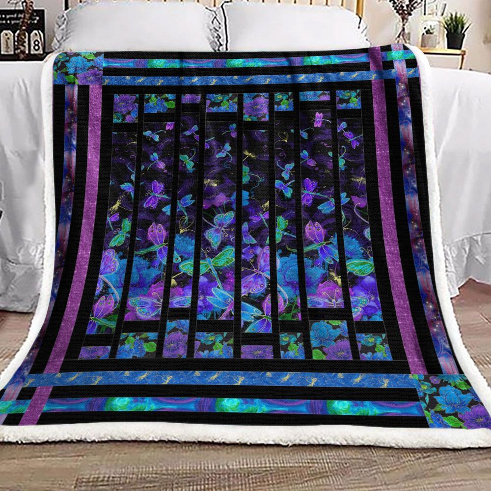 Blue Dragonfly Sherpa Fleece Blanket