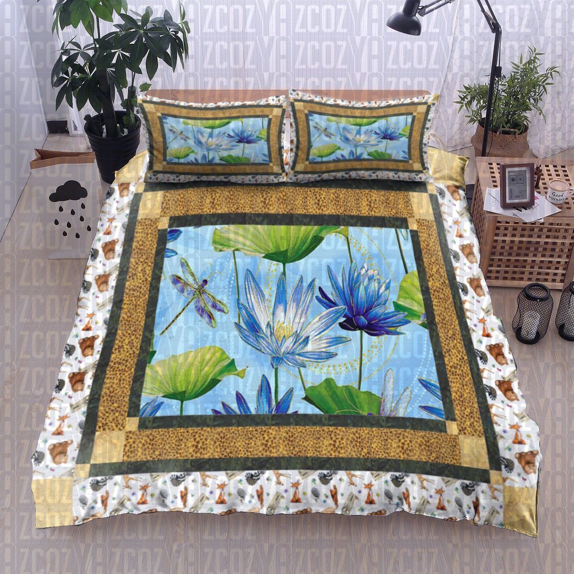 Blue Dragonfly Lotus Bedding Set