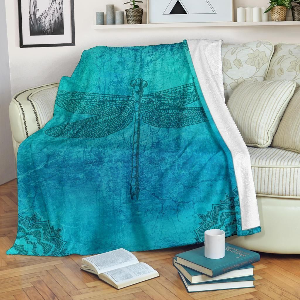 Blue Dragonfly Mandala Sherpa Fleece Blanket