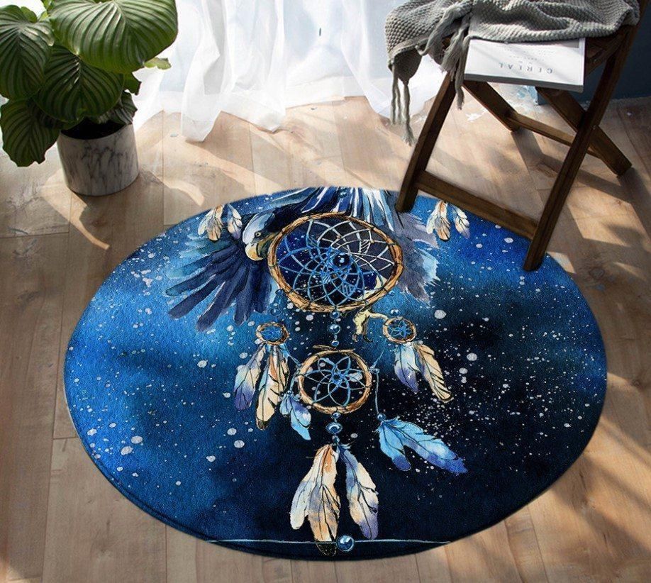 Blue Dream Catcher Round Carpet