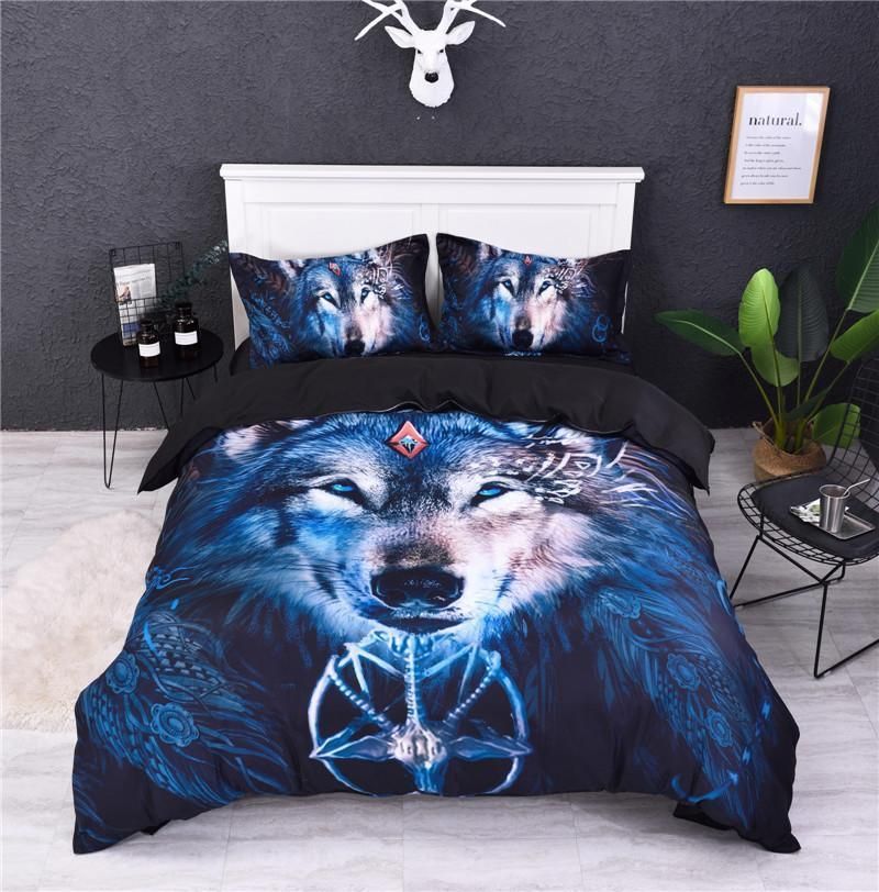 Blue Dream Catcher Wolf Bedding Set