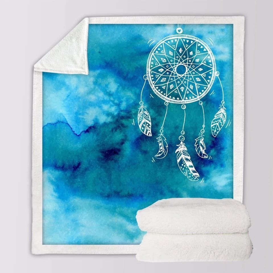 Blue Dreamcatcher Sherpa Fleece Blanket