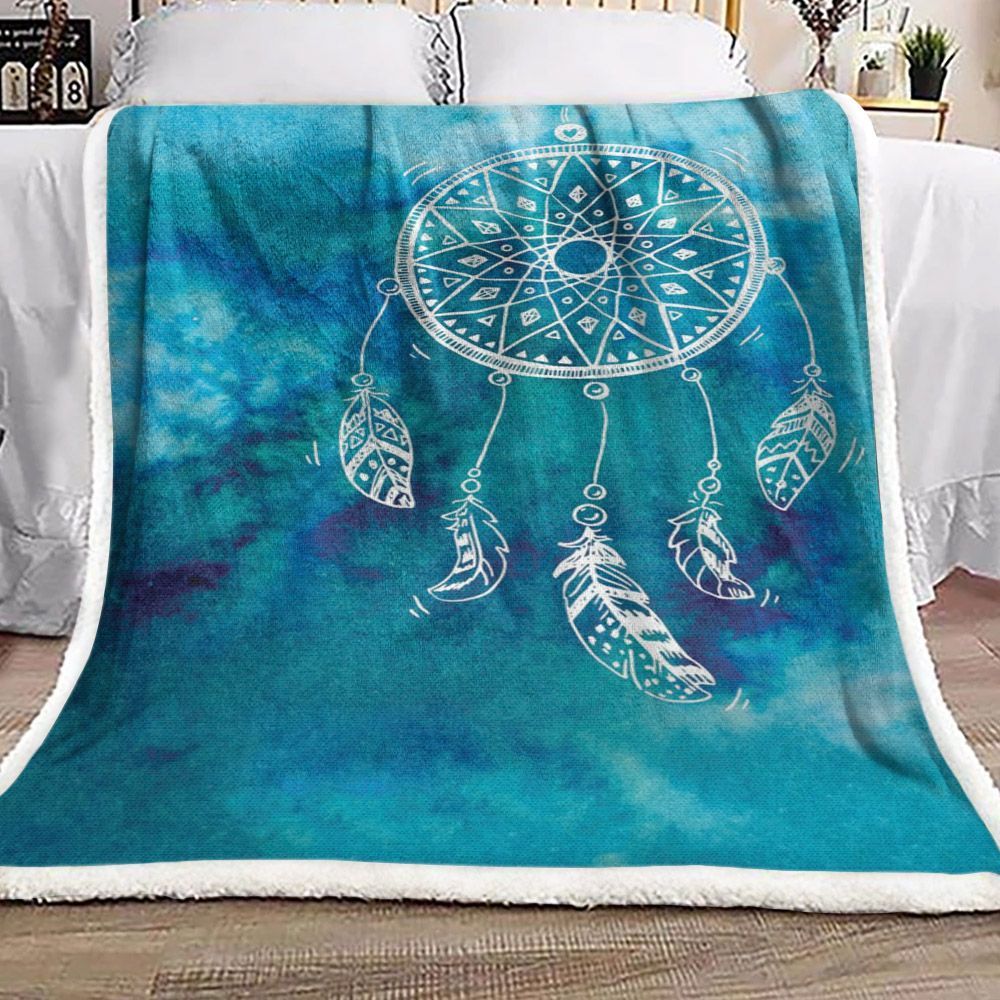 Blue Dreamcatcher Sherpa Fleece Blanket