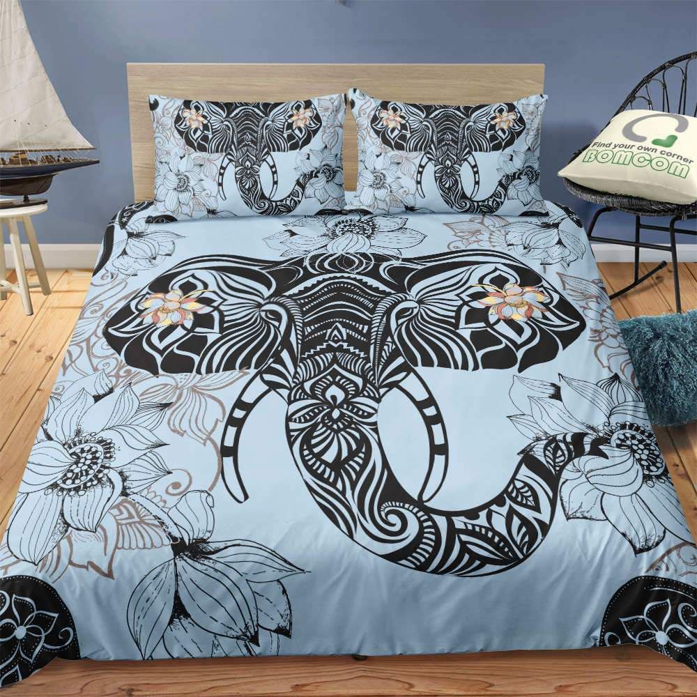 Blue Elephant Abstract Printed Flower Tribal Bedding Set