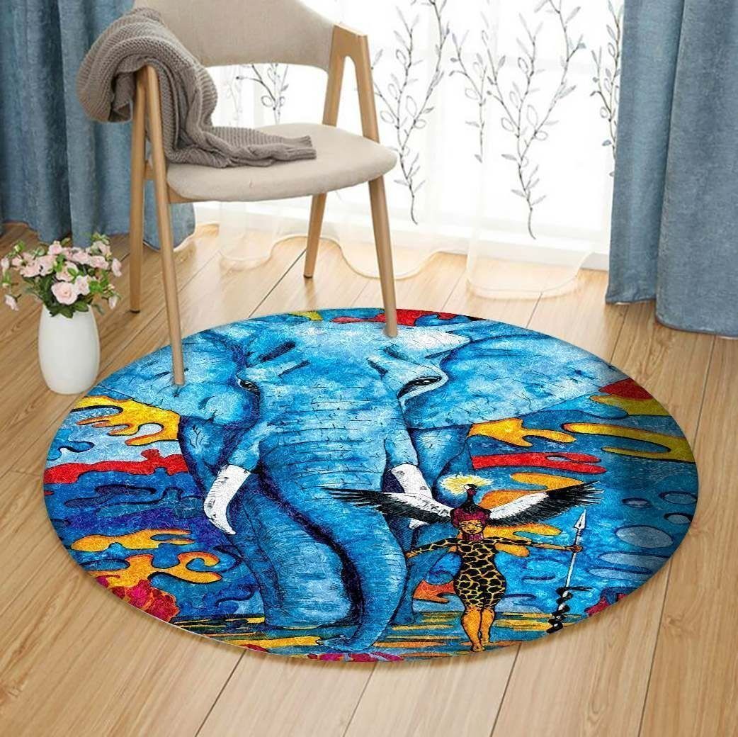 Blue Elephant Round Carpet