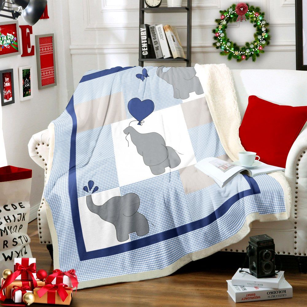 Blue Elephant Sherpa Fleece Blanket