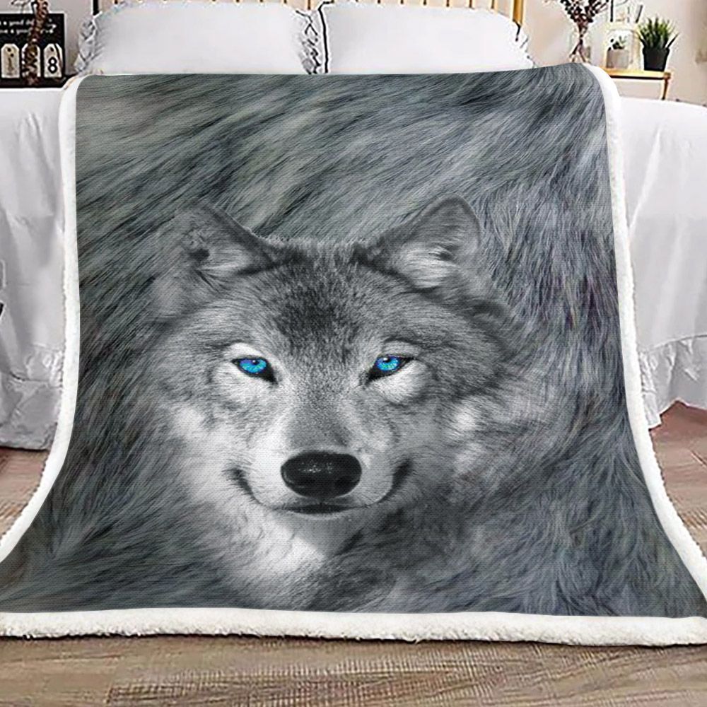 Blue Eyes Wolf Sherpa Fleece Blanket