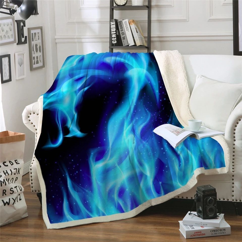 Blue Fire Dragon Sherpa Fleece Blanket