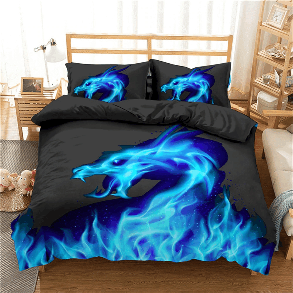 Blue Fire Dragon Bedding Set