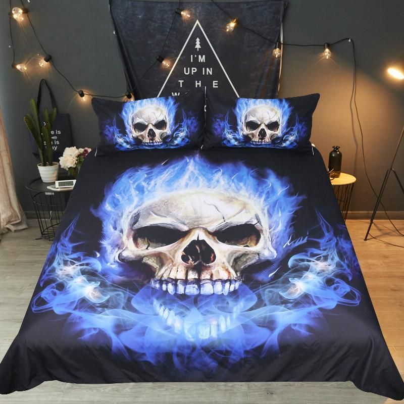Blue Flame Skull Bedding Set