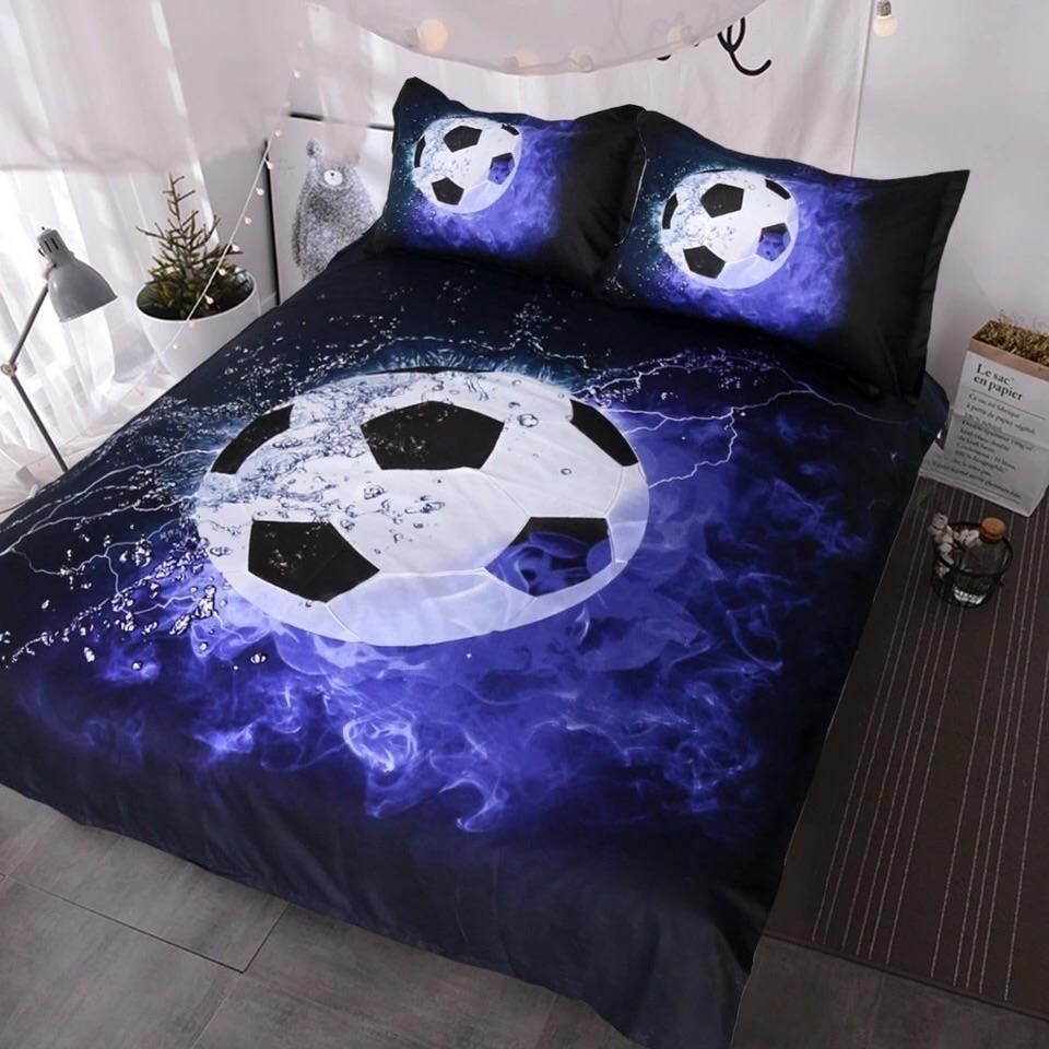 Blue Flamed Soccer Ball Bedding Set