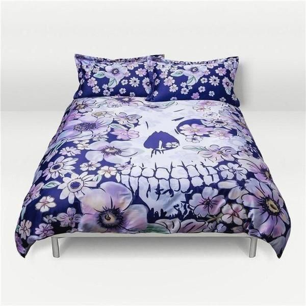 Blue Floral Digital Print Skull 3D  Bedding Set