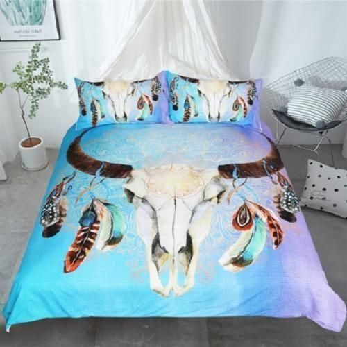 Blue Floral Skulls Bedding Set