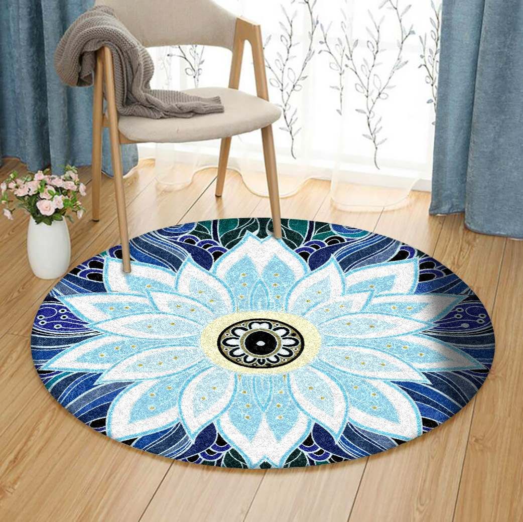 Blue Flower Round Carpet