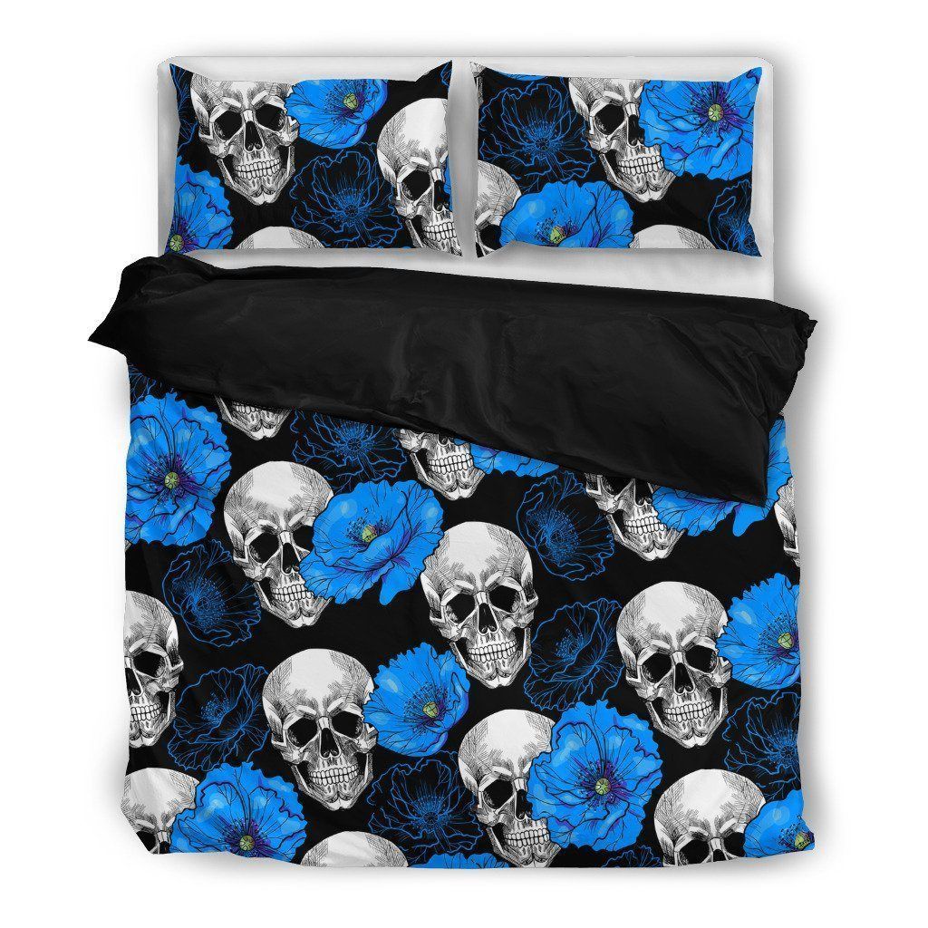 Blue Flower Skull Bedding Set