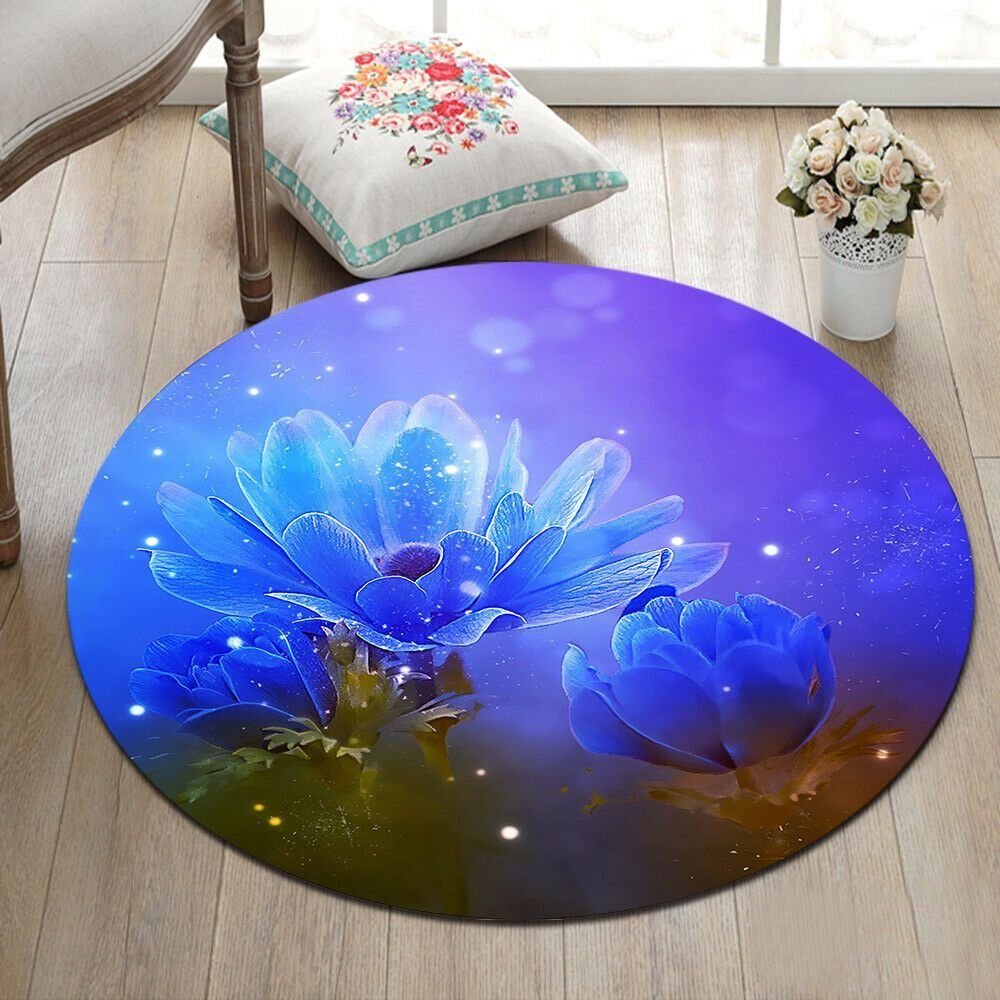 Blue Flowers Round Carpet