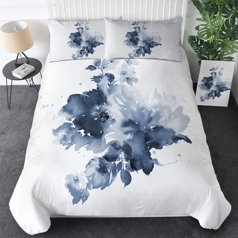 Blue Flowers Watercolour Bedding Set
