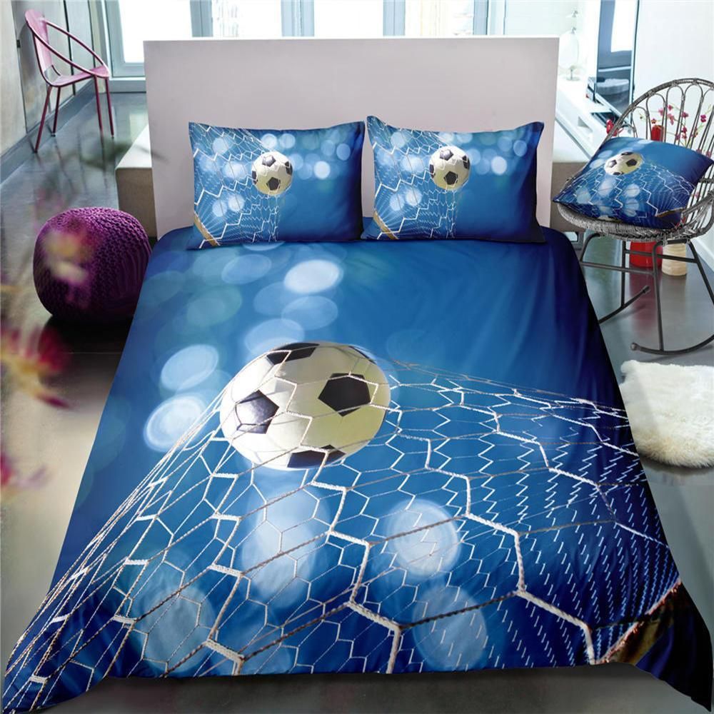 Blue Football On Goal Bedding Set