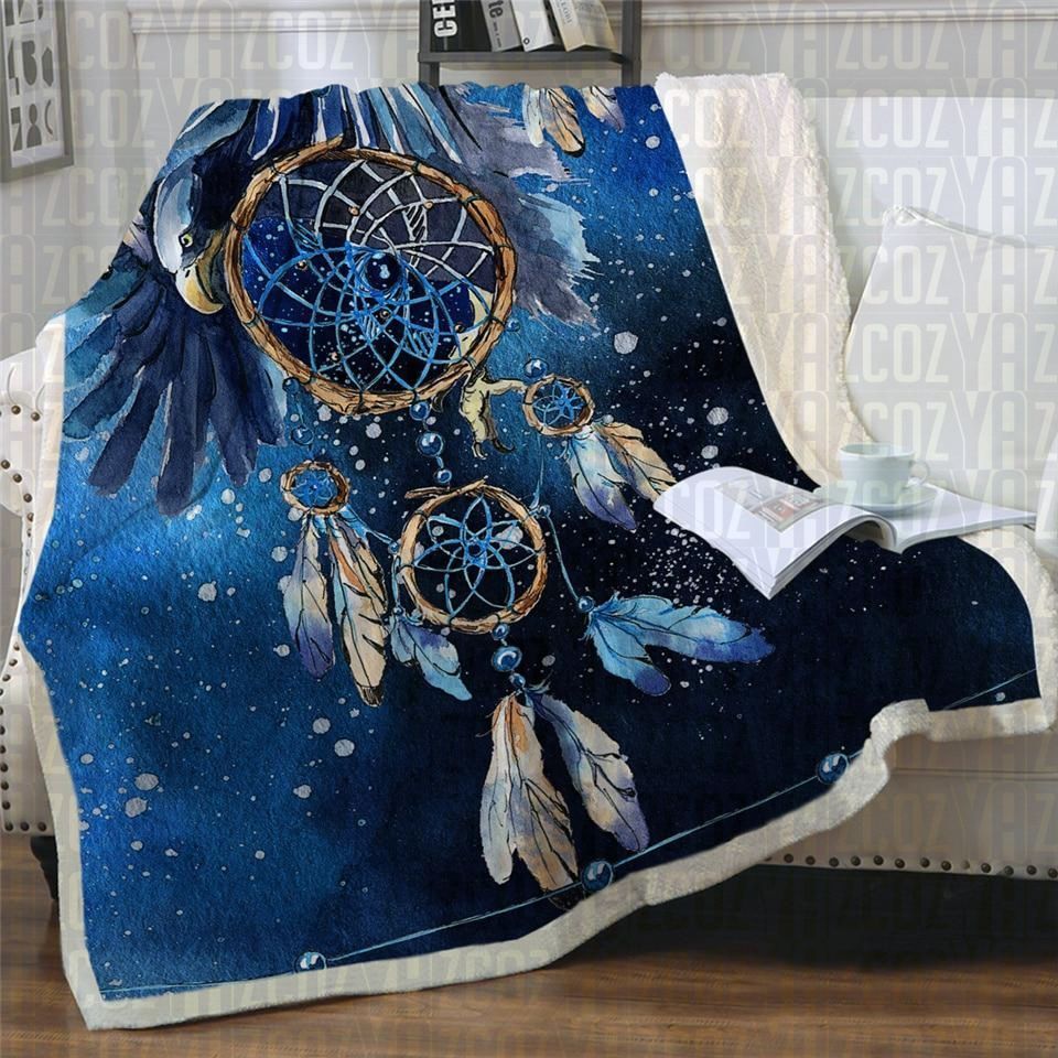Blue Galaxy Dreamcatcher Sherpa Fleece Blanket