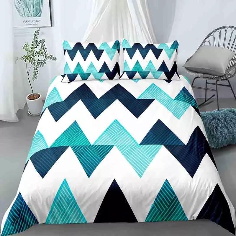 Blue Geometric Zigzag Bedding Set