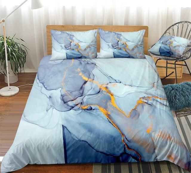 Blue Gold Marble Bedding Set