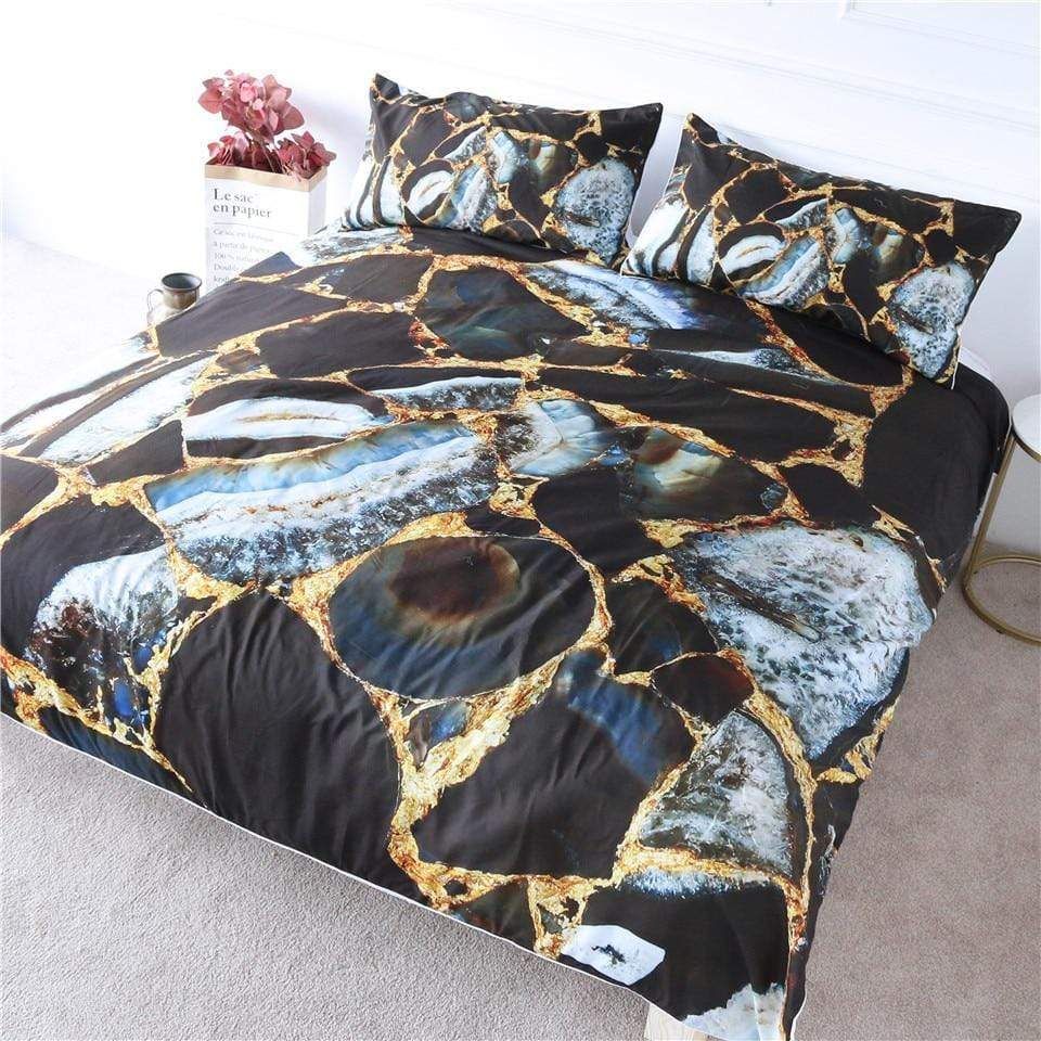 Blue Gold Rock Marble Bedding Set