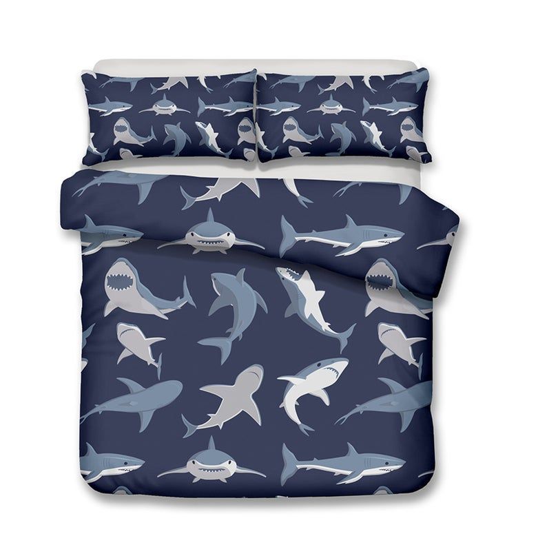 Blue Gray Shark Bedding Set