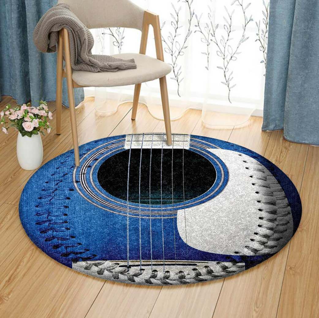 Blue Guitar Baseball White Laces Square Round Carpet