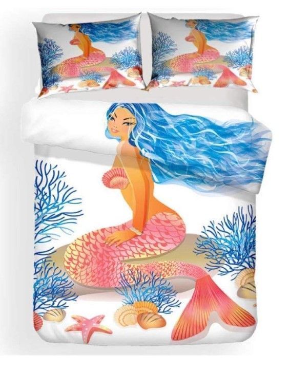 Blue Hair Mermaid Bedding Set