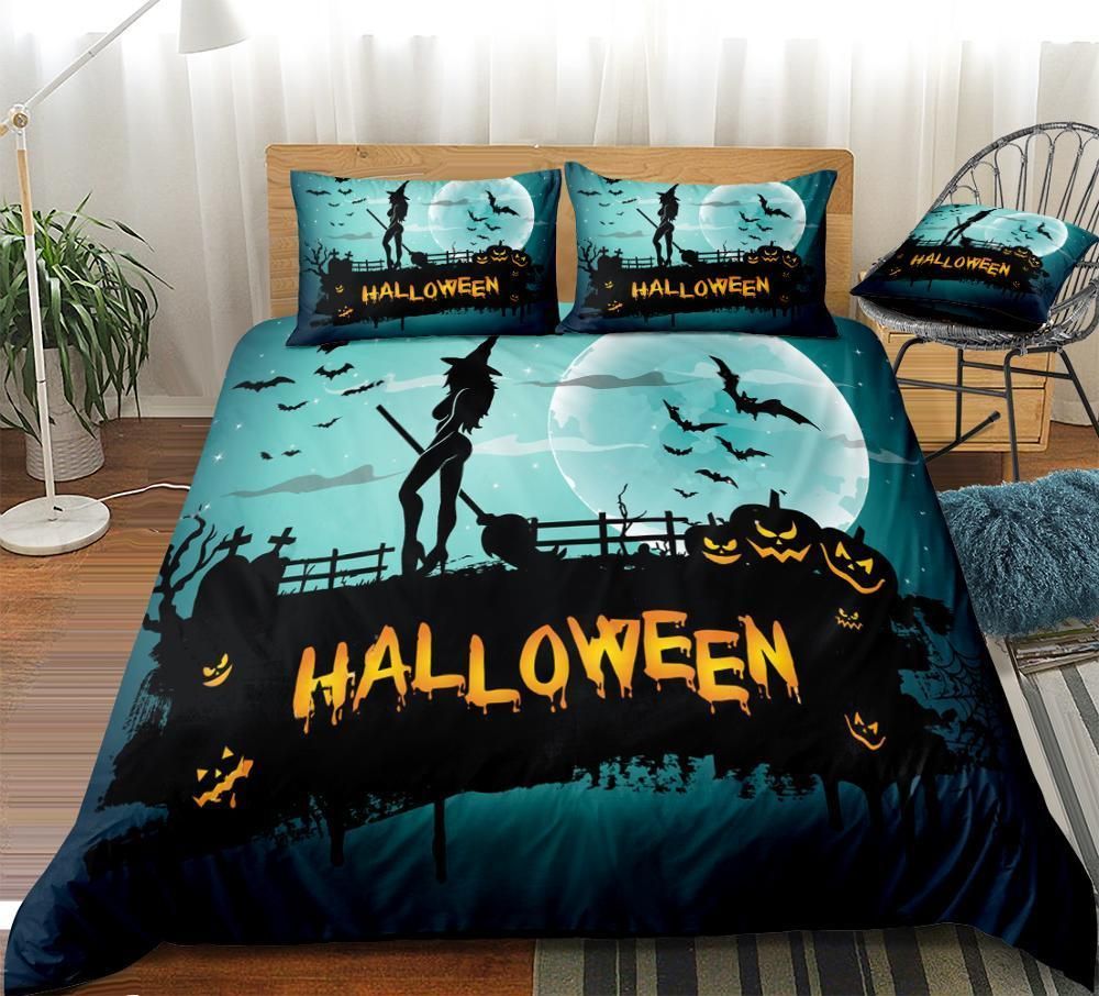 Blue Halloween Pumpkin Lantern Bedding Set