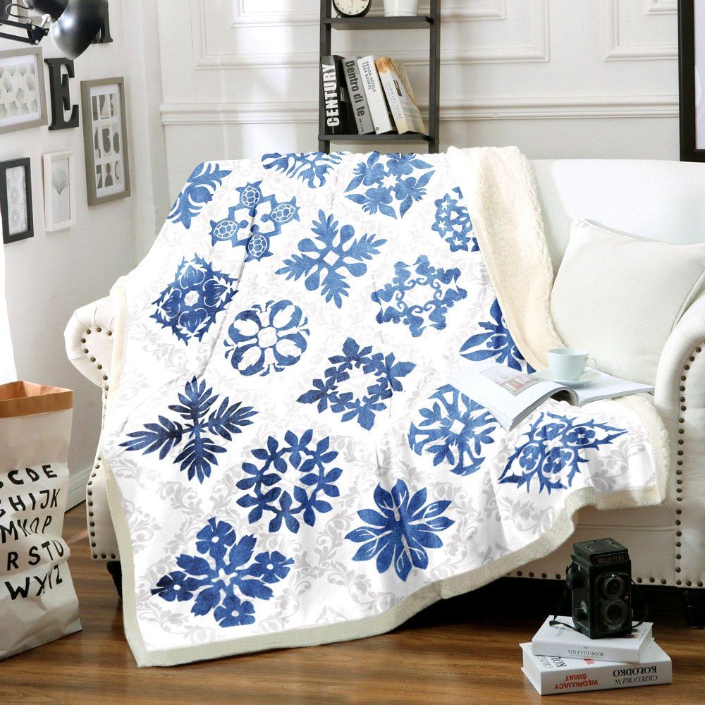 Blue Hawaii Turtle Sherpa Fleece Blanket