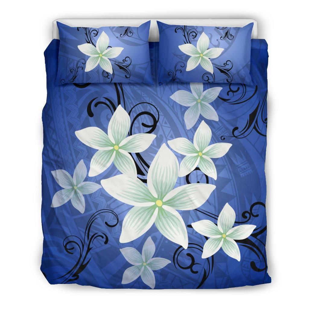 Blue Hawaiian Plumeria Polynesian Bedding Set