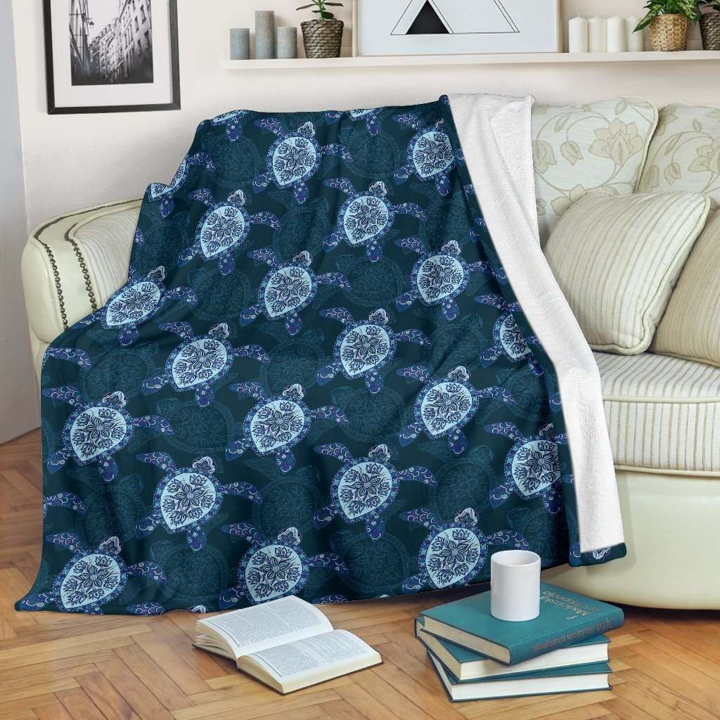 Blue Hawaiian Sea Turtle Sherpa Fleece Blanket
