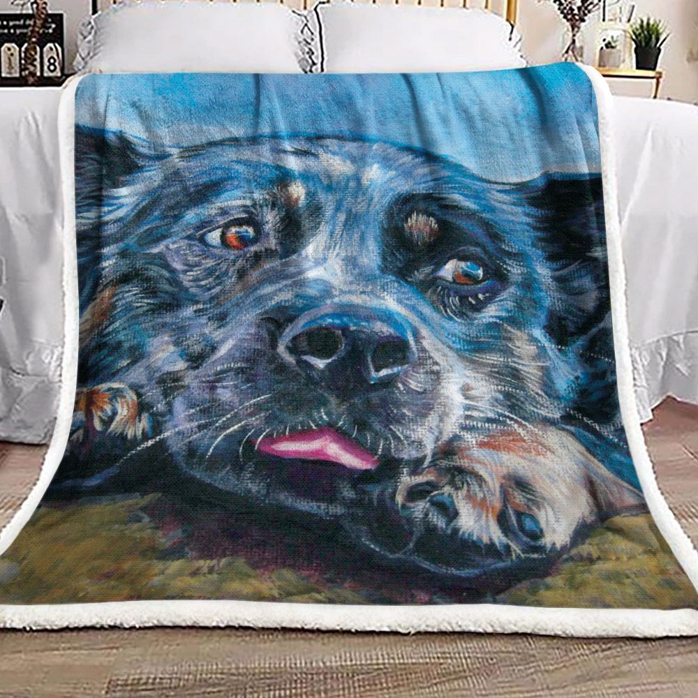 Blue Heeler Dog Sherpa Fleece Blanket