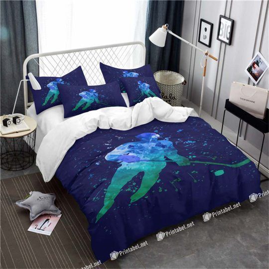 Blue Hockey Bedding Set
